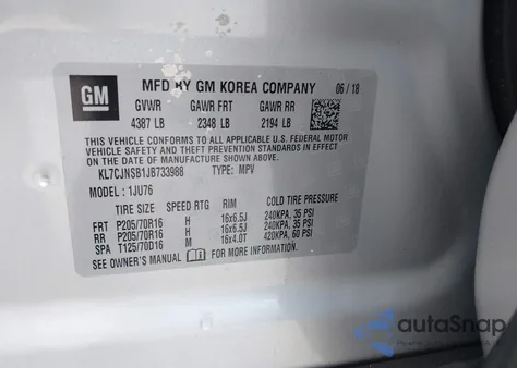 2018 Chevrolet Trax Ls from USA, damaged, VIN KL7CJNSB1JB733988